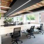 Impressive modern double-height reception at Metro Building, Hammersmith W6, prime office space