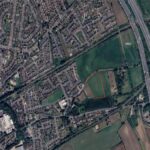 Aerial overview of 4.6-acre fertile Grade 2 farmland near Pontefract, West Yorkshire, with direct Sowgate Lane access for agriculture or investment