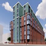 Front view of 7-storey Class E office building in Croydon CR9 with parking spaces, perfect for residential conversion