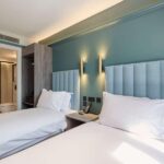 Elegant main reception dining area in refurbished Victorian boutique hotel, Kensington Chelsea, leading to private terrace