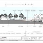 Render of proposed split-level 4-bed home's east-facing rear with open-plan kitchen, deck & garden in East Ridgeway, Hertfordshire EN6