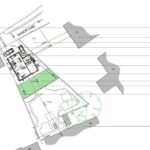 Artist impression of proposed south-facing garden accessed via bi-fold doors from open-plan living in modern 2-bed home on Manor Lane plot