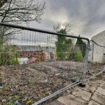 Aerial view of prime residential plot ready for two semi-detached houses near Corporation Park in Blackburn