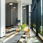 Interior view of flexible office spaces in Metro Building, Hammersmith W6, with natural light and central core layout